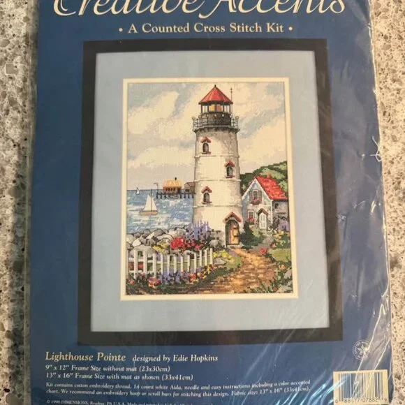 New! Dimensions 1998 Creative Accents Cross Stitch Kit (#7882) Lighthouse Pointe - Picture 2 of 4